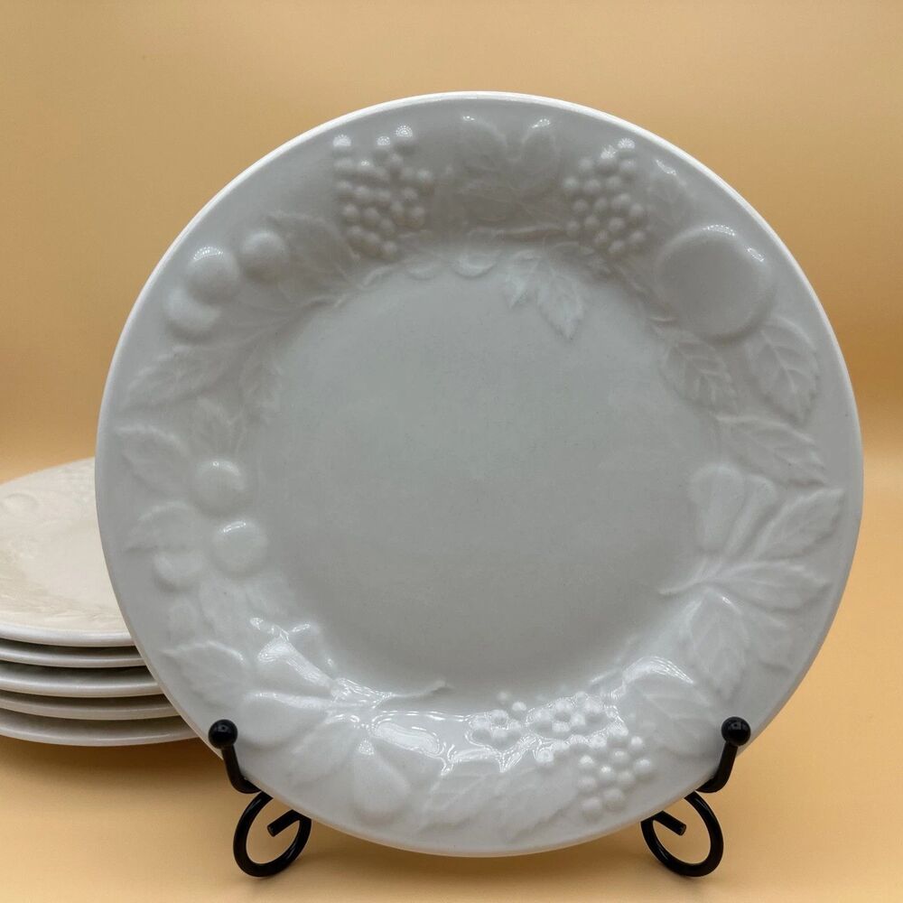 Gibson Off-White Embossed Fruit Salad Plate(s) 7.75”  Stoneware Dinnerware